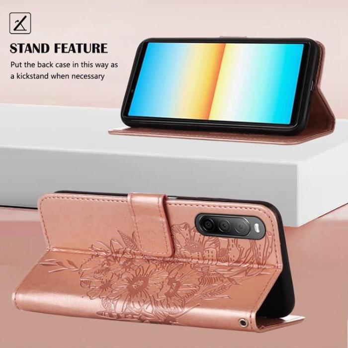 A-One Brand - Sony Xperia 10 IV Plånboksfodral Butterfly - Rosa Guld