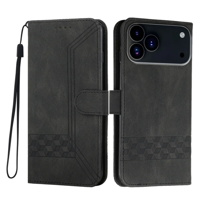 A-One Brand - iPhone 17 Pro Max Plånboksfodral Imprint Läder - Svart