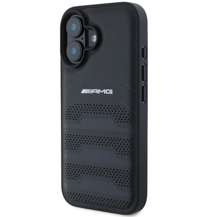 Mercedes - Mercedes iPhone 16 Mobilskal AMG Läder Debossed Lines - Svart