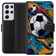Gustaf - Pl&aring;nboksfodral till Samsung Galaxy S21 Ultra 5G med Fotbollar