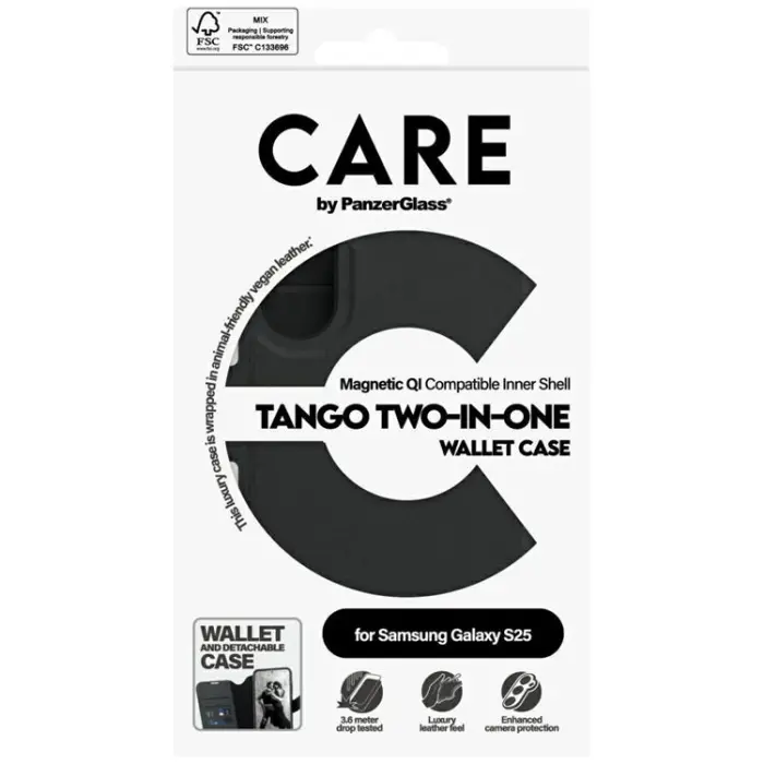 PanzerGlass - CARE By PanzerGlass Galaxy S25 Plånboksfodral Tango 2in1 - Svart