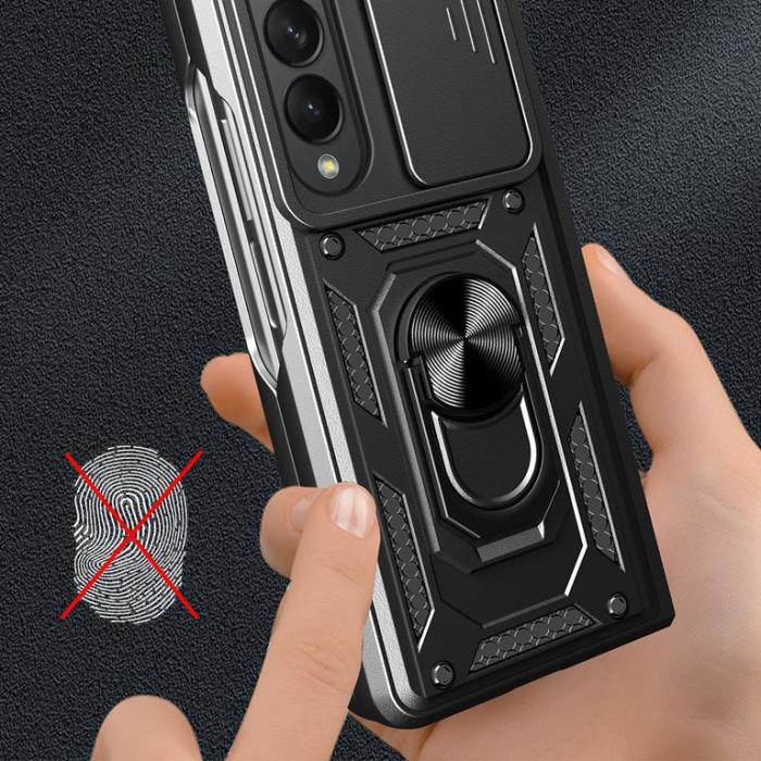 UTGATT - Galaxy Z Fold 4 Skal med Ringhållare Hybrid Armor Camshield - Rosa