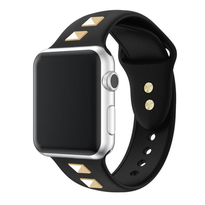 A-One Brand - Apple Watch 4/5/6/7/8/SE (38/40/41mm) Band Rivet Silikon - Svart