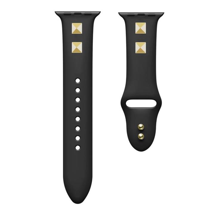 A-One Brand - Apple Watch 4/5/6/7/8/SE (38/40/41mm) Band Rivet Silikon - Svart