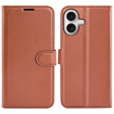 A-One Brand - iPhone 17 Plånboksfodral Litchi Texture läder - Brun