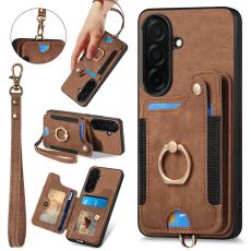 OEM - Mobilfodral f&ouml;r Samsung Galaxy S26 Konstl&auml;der RFID + Ringh&aring;llare - Brun