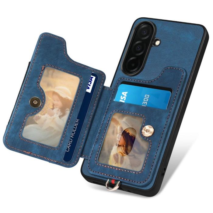OEM - Mobilfodral för Samsung Galaxy S26 Konstläder RFID + Ringhållare - Blå