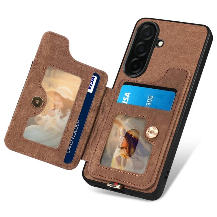 OEM - Mobilfodral för Samsung Galaxy S26 Konstläder RFID + Ringhållare - Brun