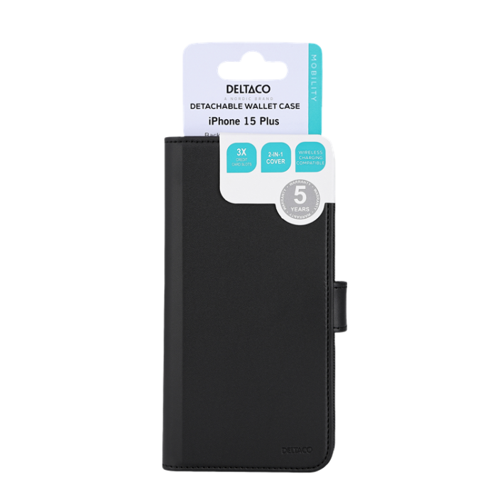 UTGATT1 - Deltaco 2-i-1 iPhone 15 Plus Plånboksfodral Magnetiskt - Svart