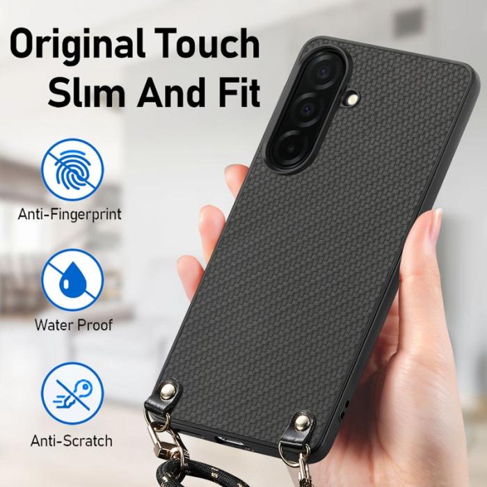 OEM - Mobilskal för Samsung Galaxy S26 Kolfiber Hybrid med Rem - Svart