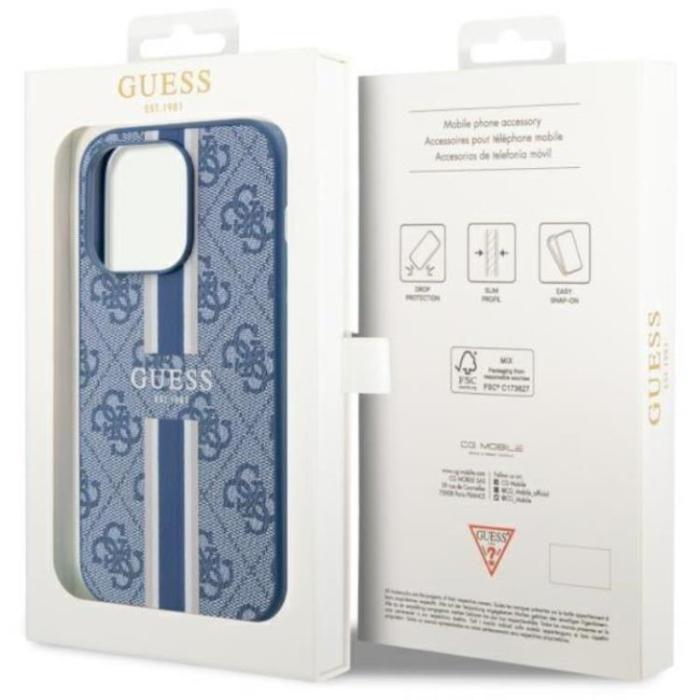 Guess - Guess iPhone 14 Pro Mobilskal MagSafe Printed Stripes - Blå