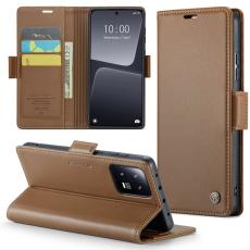 Caseme - CASEME Xiaomi 13 Pl&aring;nboksfodral Konstl&auml;der RFID-Skydd 3 Kort - Brun