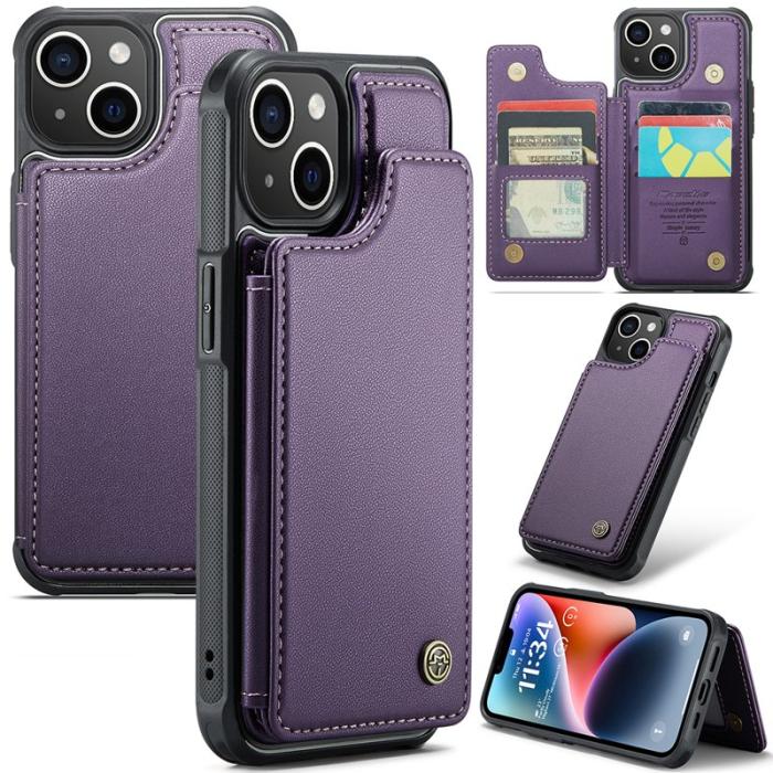 Caseme - CASEME C22 iPhone 14 Plus Fodral KonstLäder RFID-Skydd- Lila