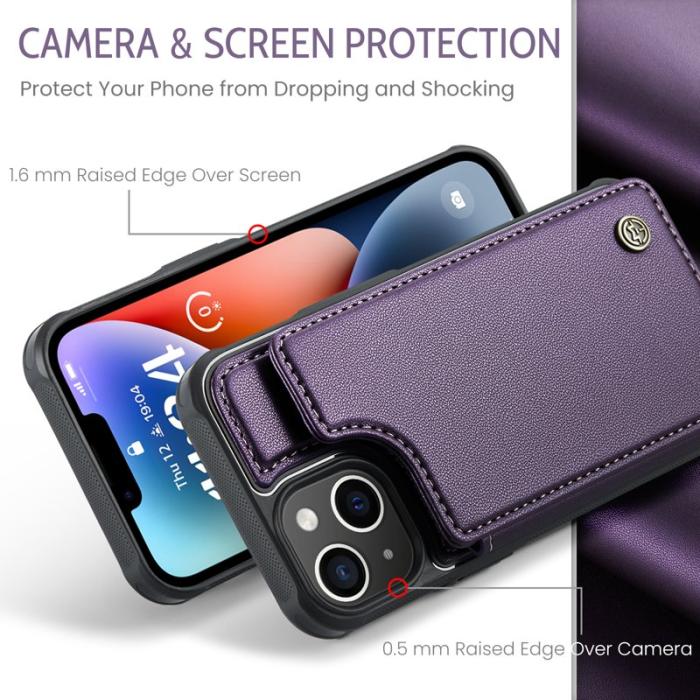 Caseme - CASEME C22 iPhone 14 Plus Fodral KonstLäder RFID-Skydd- Lila