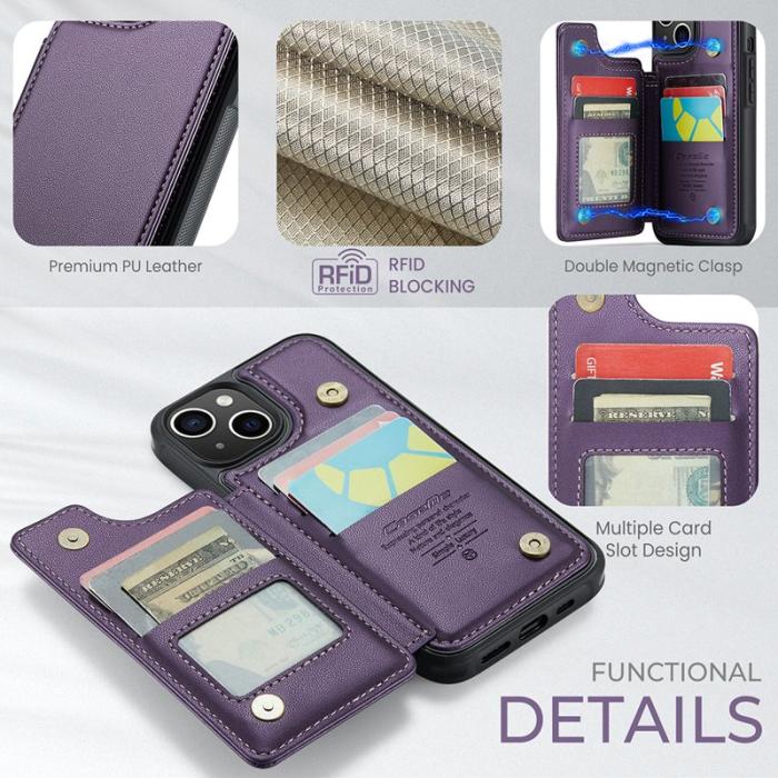 Caseme - CASEME C22 iPhone 14 Plus Fodral KonstLäder RFID-Skydd- Lila