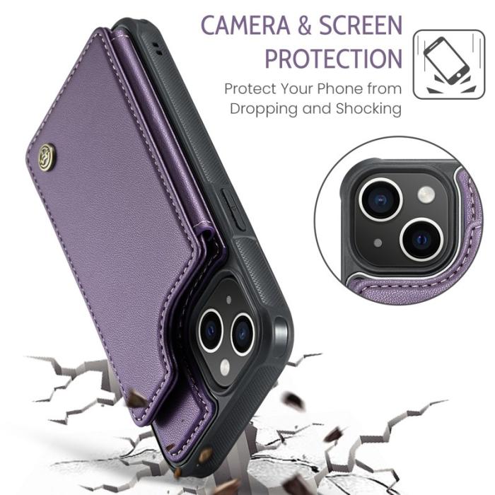 Caseme - CASEME C22 iPhone 14 Plus Fodral KonstLäder RFID-Skydd- Lila