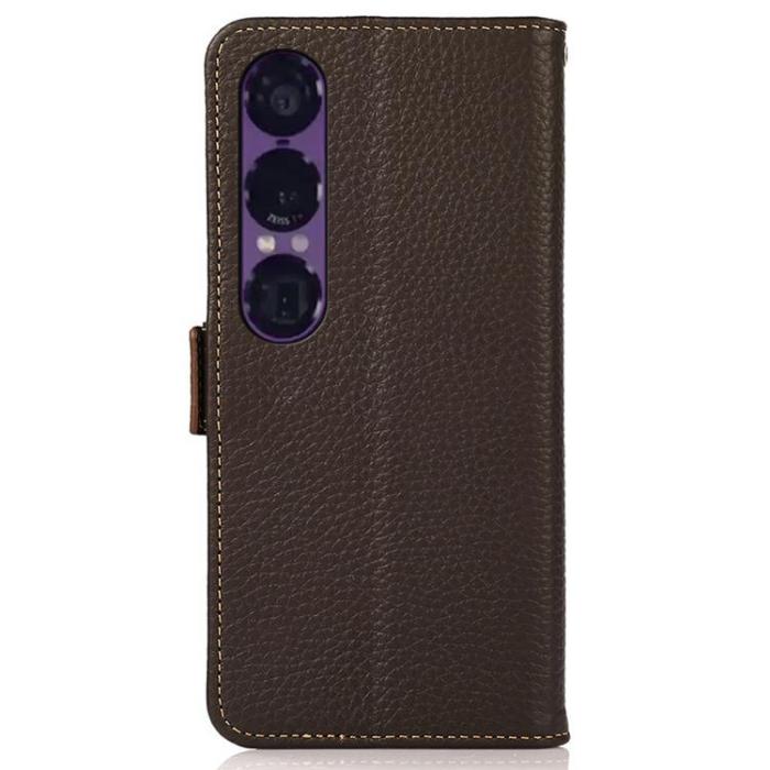 KHAZNEH - KHAZNEH Sony Xperia 1 VII Plånboksfodral RFID Äkta läder - Brun