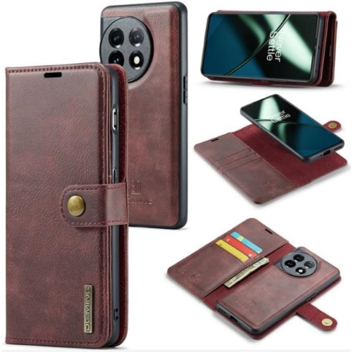 DG.MING - DG.MING OnePlus 11 Plånboksfodral Äkta Läder 2-i-1 - Röd
