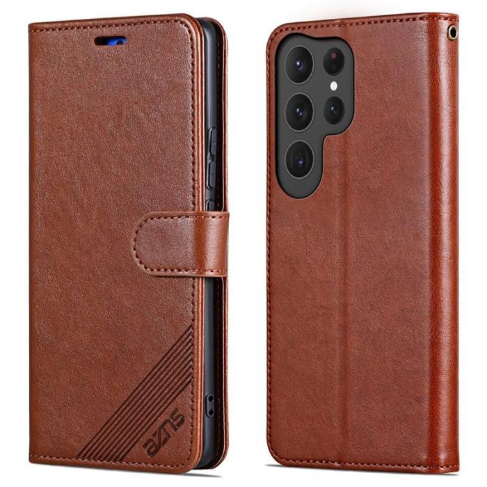 AZNS - AZNS Samsung Galaxy S25 Ultra Plånboksfodral Anti-Scratch Konstläder - Brun
