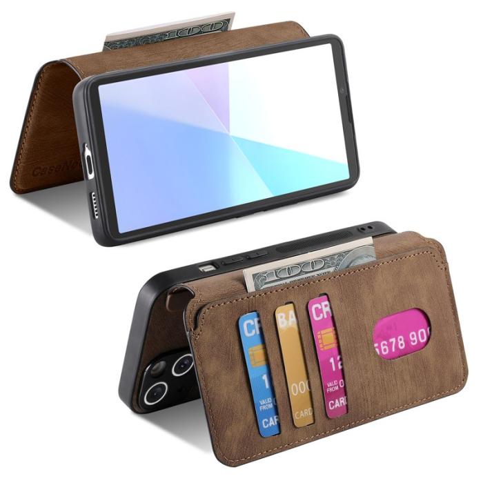 CASENEO - CASENEO Sony Xperia 10 VI Magnetiskt Plånboksfodral Konstläder - Brun
