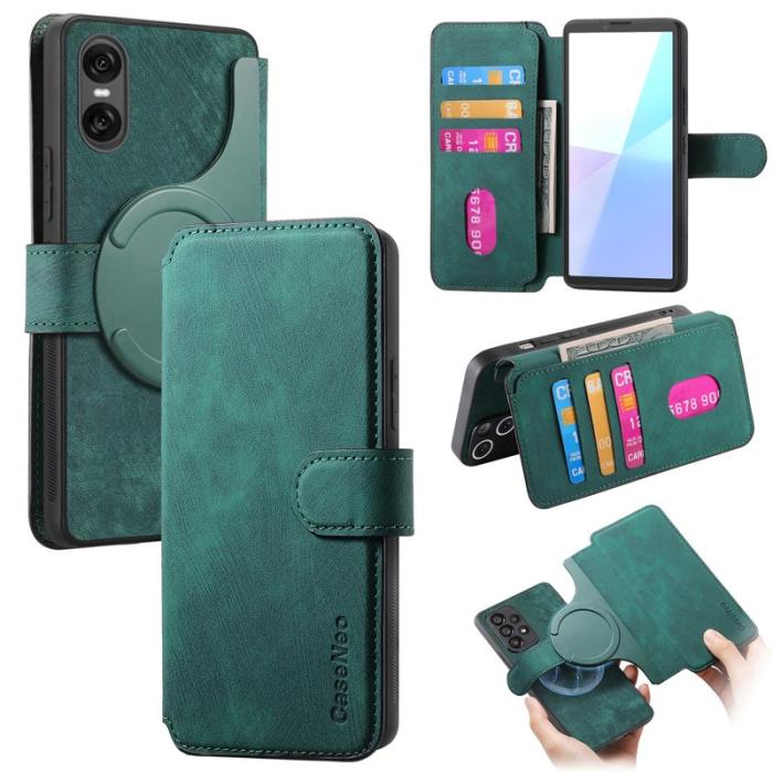 CASENEO - CASENEO Sony Xperia 10 VI Magnetiskt Plånboksfodral Konstläder - Grön