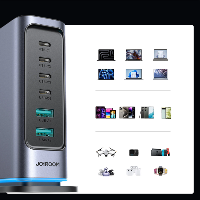 Joyroom - Joyroom Snabbladdare 65W 4xUSB-C 2xUSB-A GaN - Mörkgrå