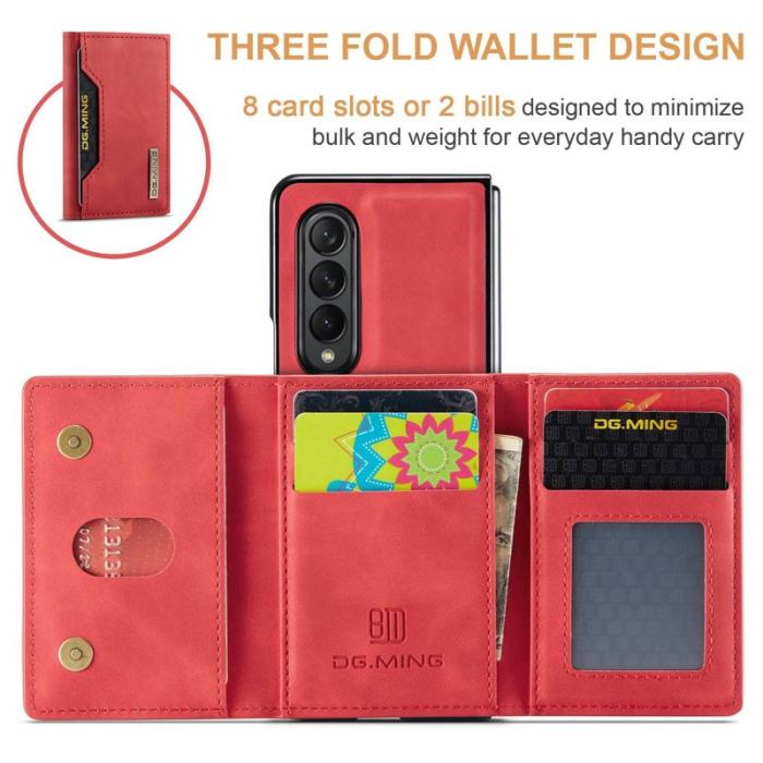 DG.MING - DG.MING Konstläder Plånboksfodral för Samsung Galaxy Z Fold3 5G Röd