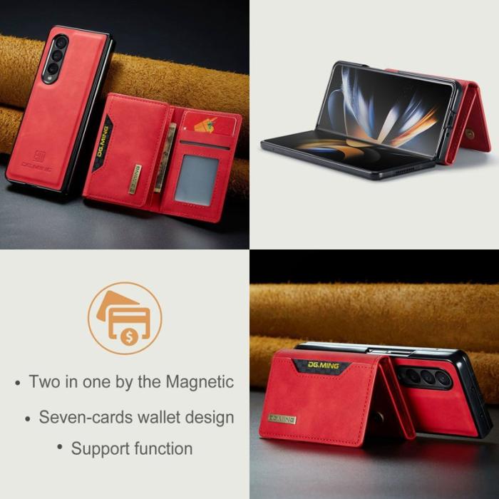 DG.MING - DG.MING Konstläder Plånboksfodral för Samsung Galaxy Z Fold3 5G Röd