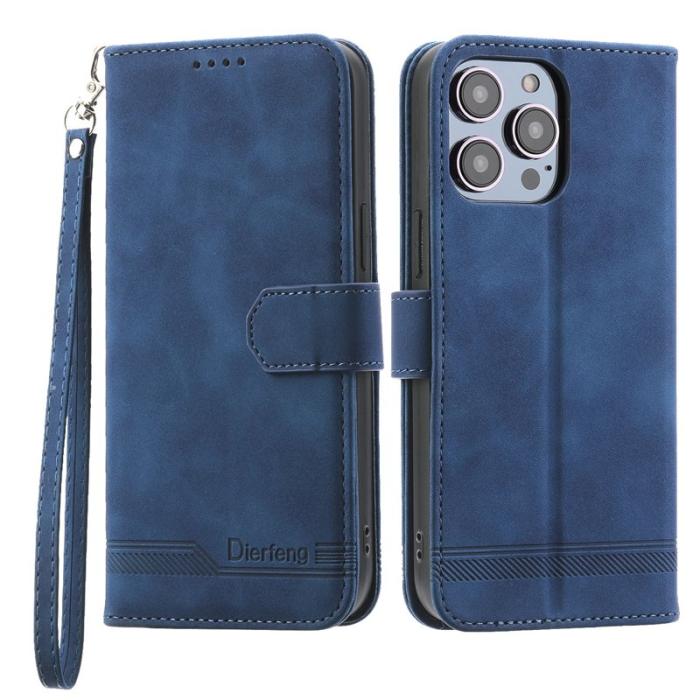 DIERFENG - DIERFENG DF-03 iPhone 14 Pro Max Plånboksfodral Konstläder - Blå