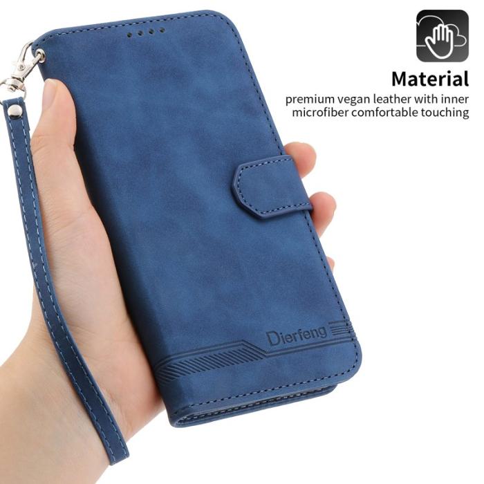 DIERFENG - DIERFENG DF-03 iPhone 14 Pro Max Plånboksfodral Konstläder - Blå