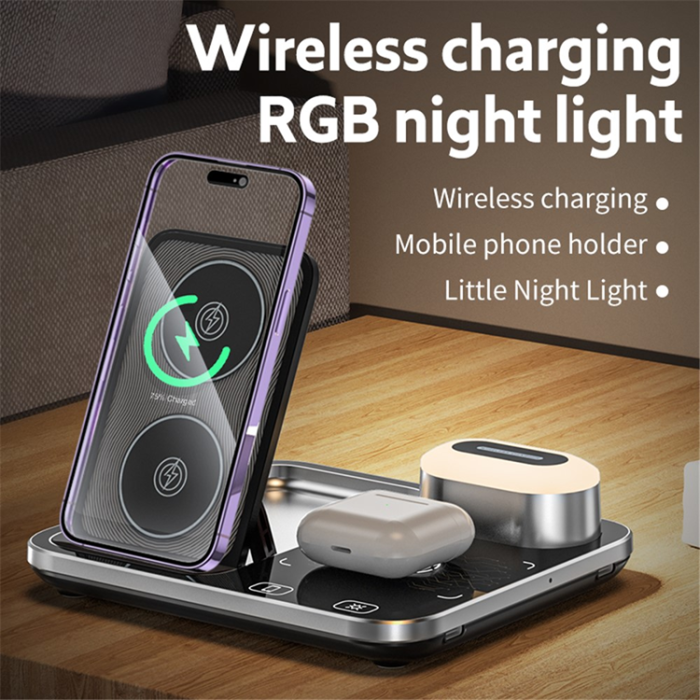 OEM - 3in1 Trådlös Laddare iPhone, Apple Watch, Airpods med Nattlampa R12