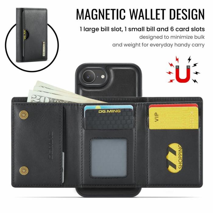 DG.MING - DG.MING M6 Series iPhone 16e Plånboksfodral Magnetiskt Svart