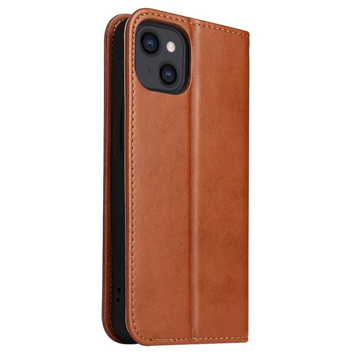 FIERRE SHANN - FIERRE SHANN för iPhone 15 Plånboksfodral Ställ Konstläder - Brun