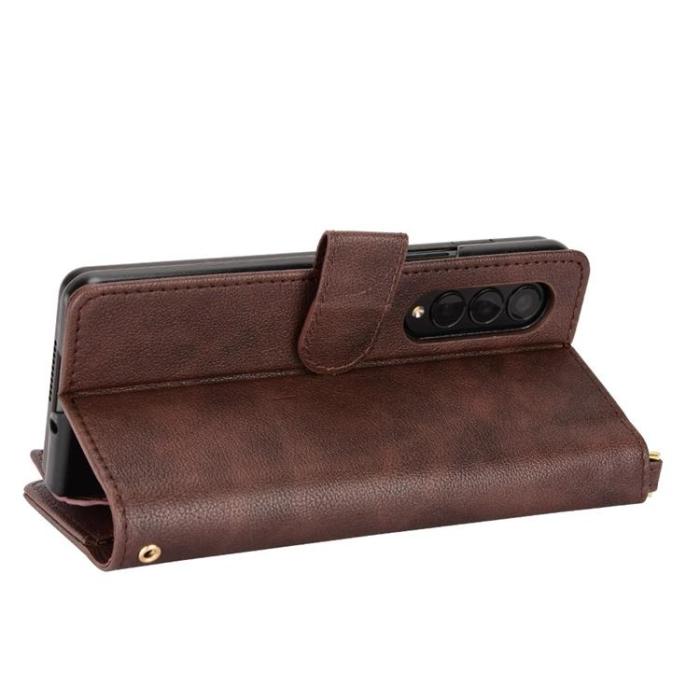 A-One Brand - Galaxy Z Fold 4 Plånboksfodral Zipper Magnetic - Brun
