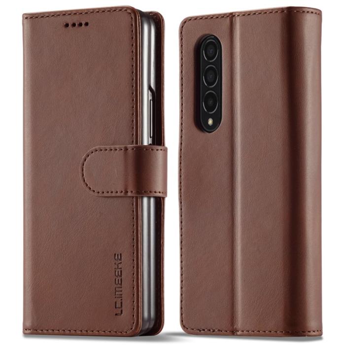 LC.imeeke - LC.IMEEKE Plånboksfodral för Samsung Galaxy Z Fold3 5G - Konstläder - Brun