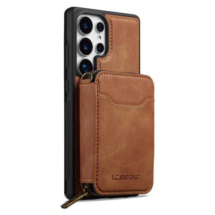 LC.imeeke - LC.IMEEKE L6 för Samsung Galaxy S25 Ultra Konstläder Plånboksfodral - Brun