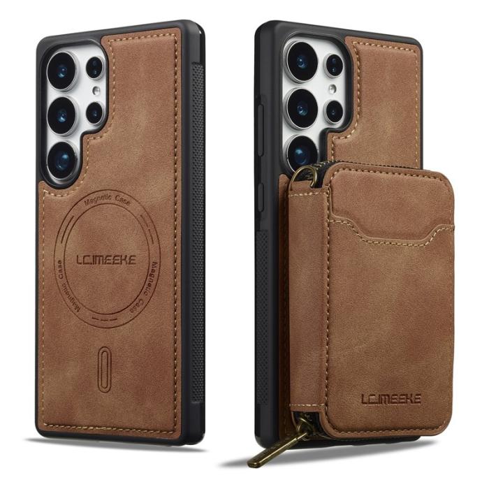 LC.imeeke - LC.IMEEKE L6 för Samsung Galaxy S25 Ultra Konstläder Plånboksfodral - Brun