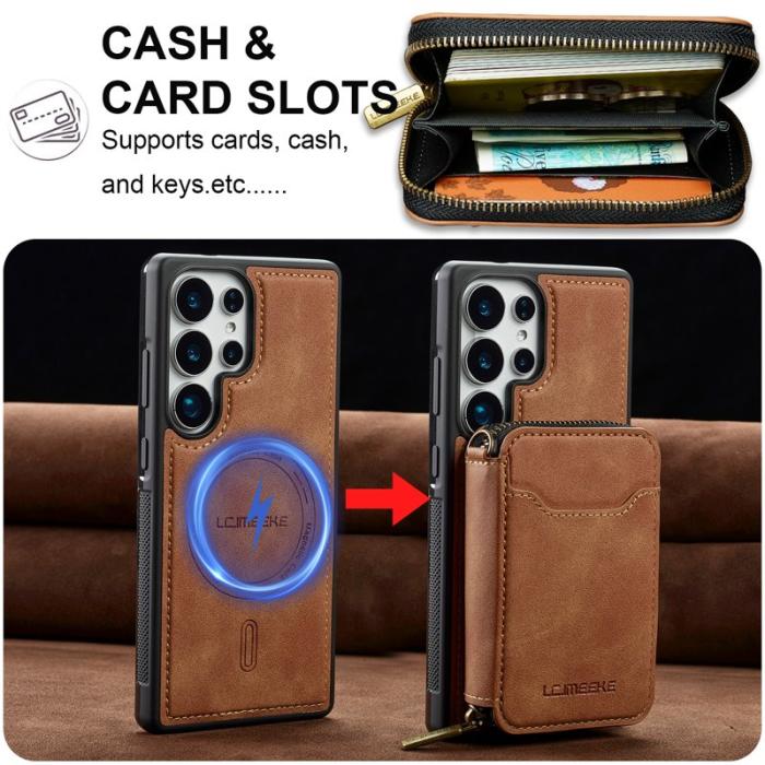 LC.imeeke - LC.IMEEKE L6 för Samsung Galaxy S25 Ultra Konstläder Plånboksfodral - Brun