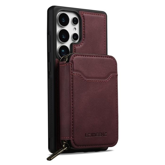 LC.imeeke - LC.IMEEKE L6 för Samsung Galaxy S25 Ultra Konstläder Plånboksfodral - Röd