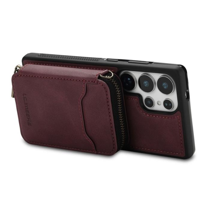 LC.imeeke - LC.IMEEKE L6 för Samsung Galaxy S25 Ultra Konstläder Plånboksfodral - Röd