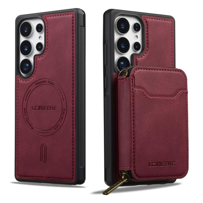 LC.imeeke - LC.IMEEKE L6 för Samsung Galaxy S25 Ultra Konstläder Plånboksfodral - Röd
