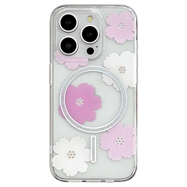 iPhone 16 Pro Mobilskal MagSafe Laser Floral (Large Rosa Flowers) | 2353 | AlltMobil