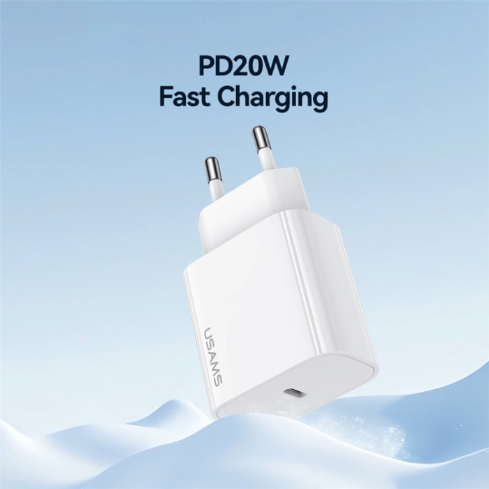 USAMS - USAMS GaN Snabbladdare USB-C 20W CC226 T65 EU PD - Vit