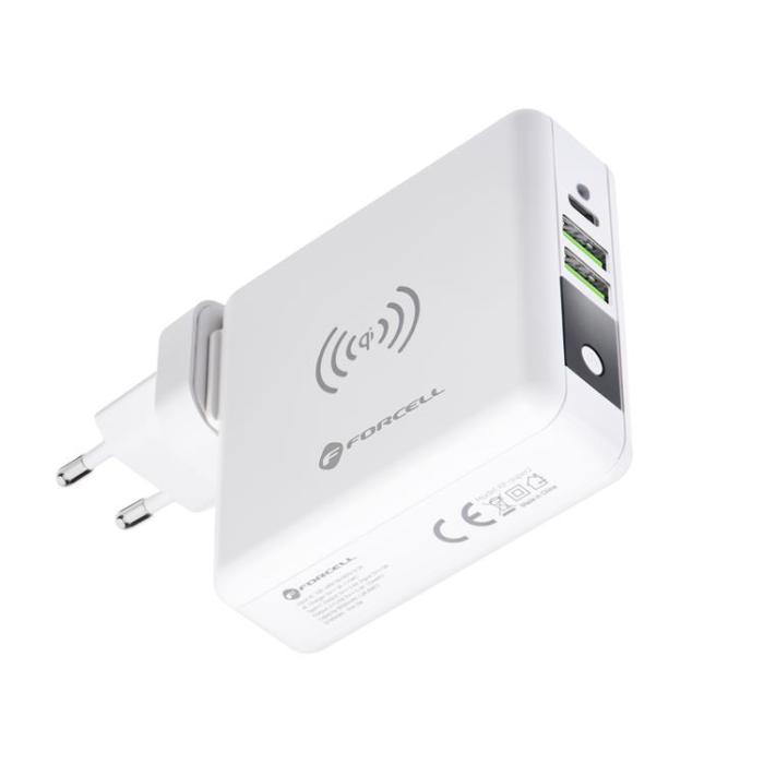 Forcell - Forcell 4in1 Väggladdare USB/USB-C och Powerbank 8000 mAh 15W - Vit