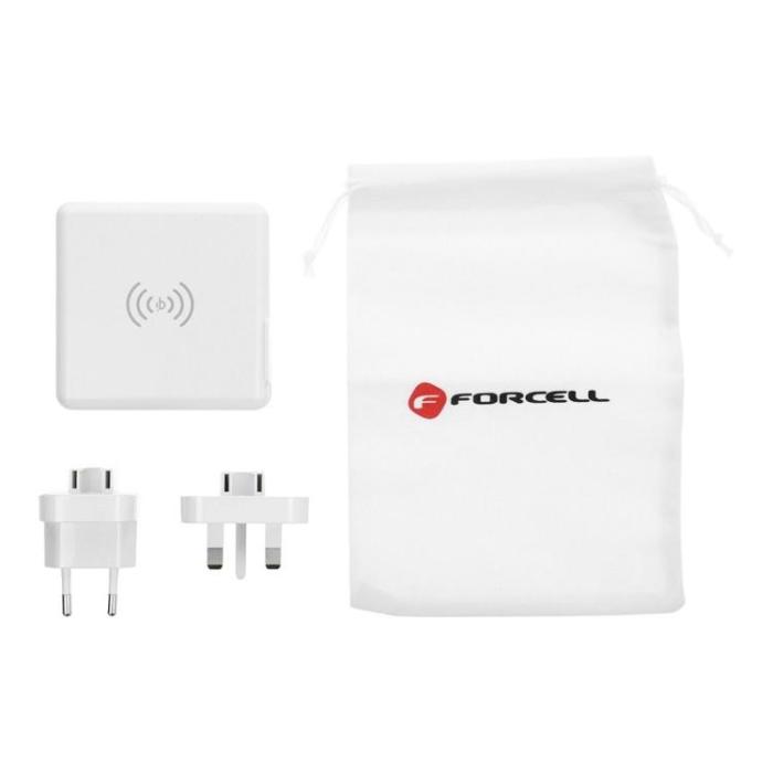 Forcell - Forcell 4in1 Väggladdare USB/USB-C och Powerbank 8000 mAh 15W - Vit
