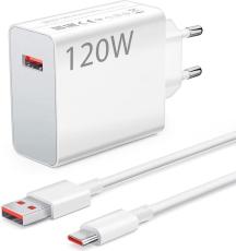 Xiaomi - Xiaomi Snabbladdare 120W USB-A 6A med USB-A/USB-C Kabel 1m Vit