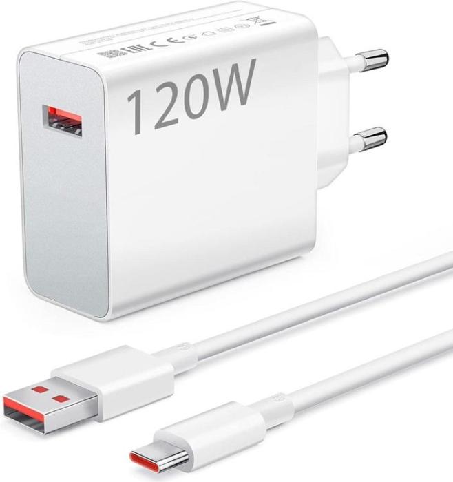 Xiaomi - Xiaomi Snabbladdare 120W USB-A 6A med USB-A/USB-C Kabel 1m Vit
