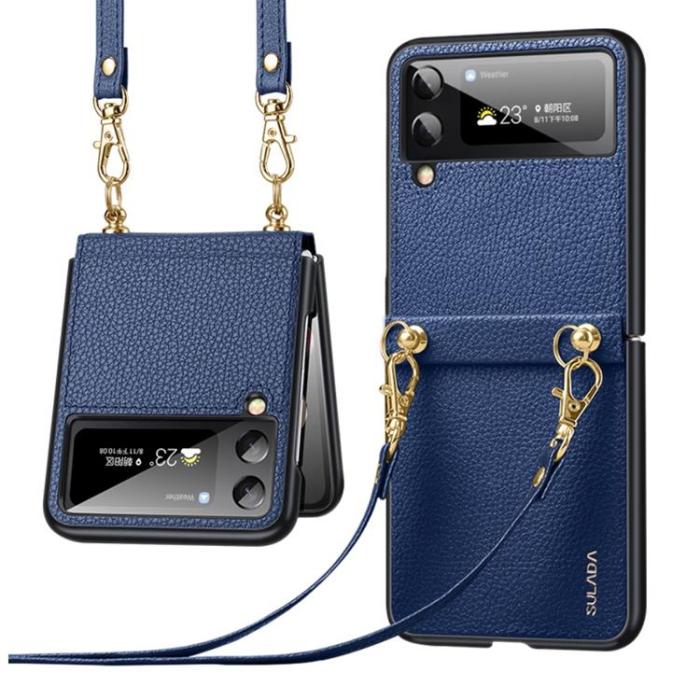 SULADA - SULADA Galaxy Z Flip 4 Skal Läder Treasure Strap - Blå