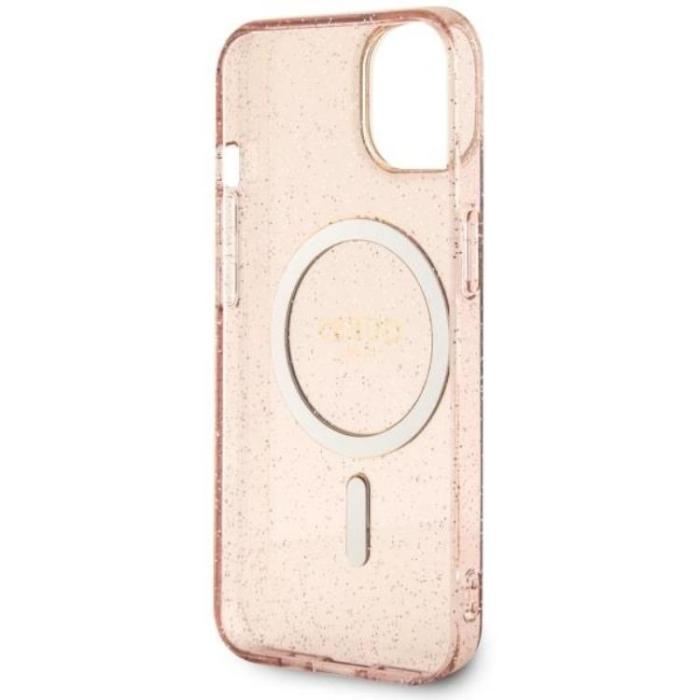 Guess - Guess iPhone 14 Plus Mobilskal MagSafe Glitter Guld - Rosa