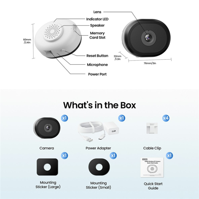 OEM - ZOSI 2K WiFi-kamera Nattseende 3MP AI Människofordonsdetektering - US Plug